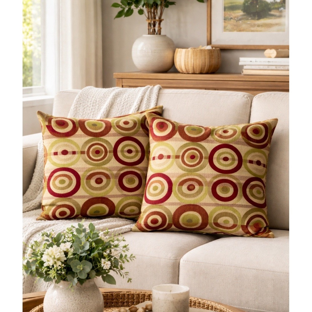 Vintage Newport Retro Geometric Circles Pillow Covers 19x19 Mid Century Modern